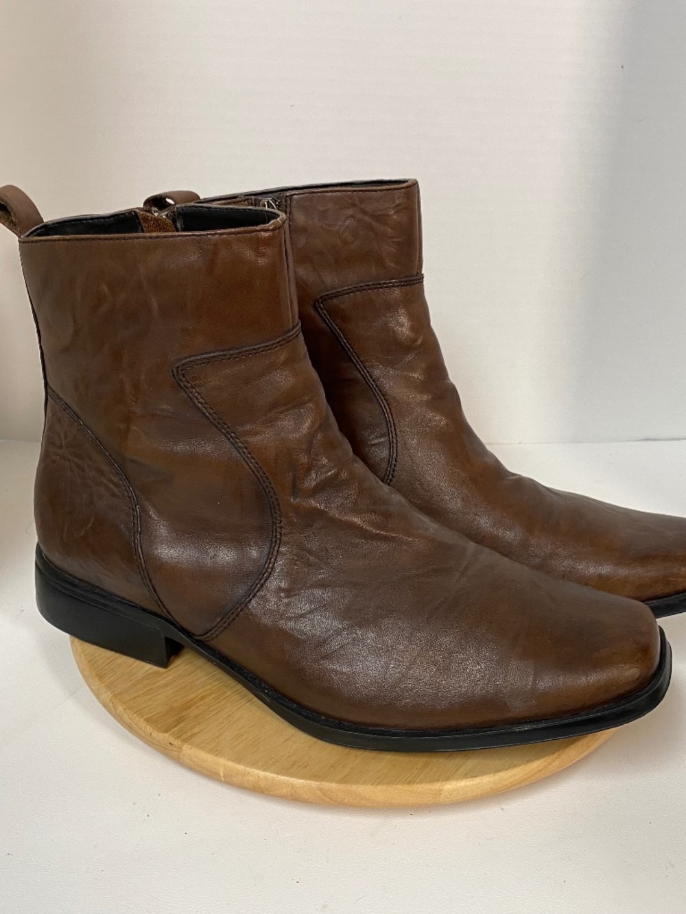 Rockport 10M Brown Leather Zip Chelsea Bootie Boots • Medium Brown